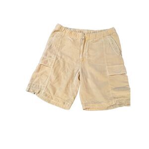 Weekendz off men elastic waist drawstring cargo yellow washed shorts 36x10